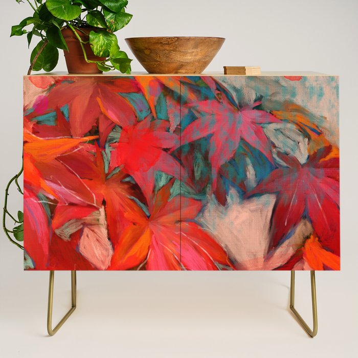red leaves abstract art Credenza Gallery Image 1