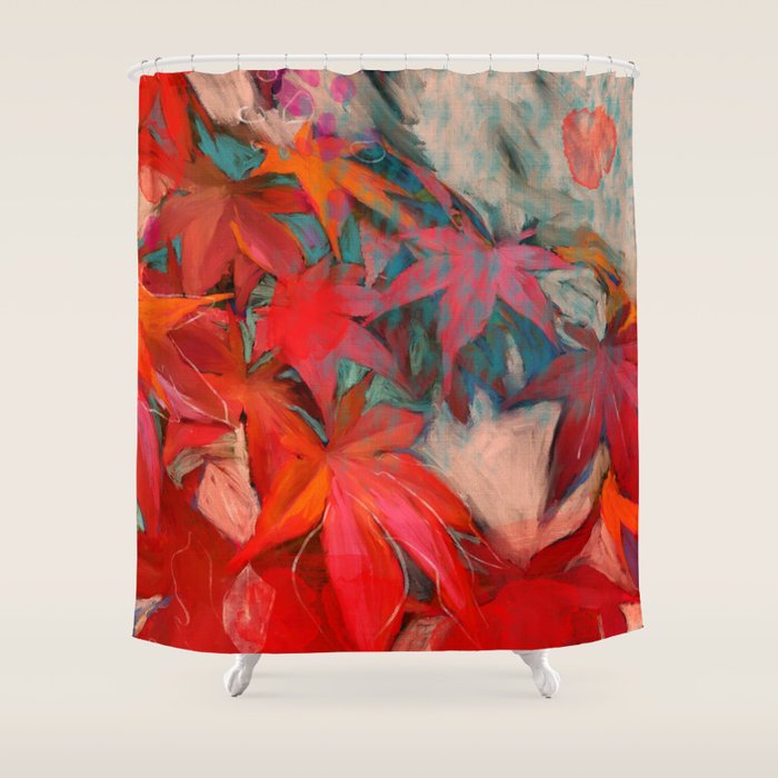red leaves abstract art Shower Curtain Gallery Image 1