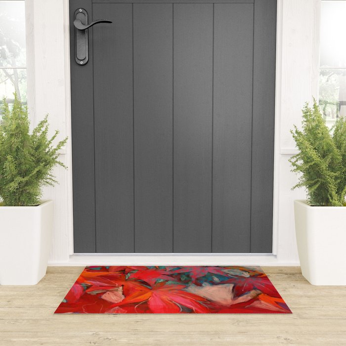 red leaves abstract art Welcome Mat Gallery Image 3