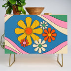 Groovy Colorful Retro Floral Daydream 60s 70s Flower Abstract Credenza Gallery Image 1