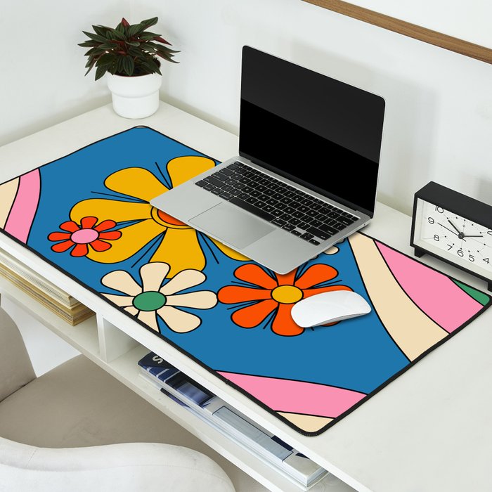 Groovy Colorful Retro Floral Daydream 60s 70s Flower Abstract Desk Mat Gallery Image 2