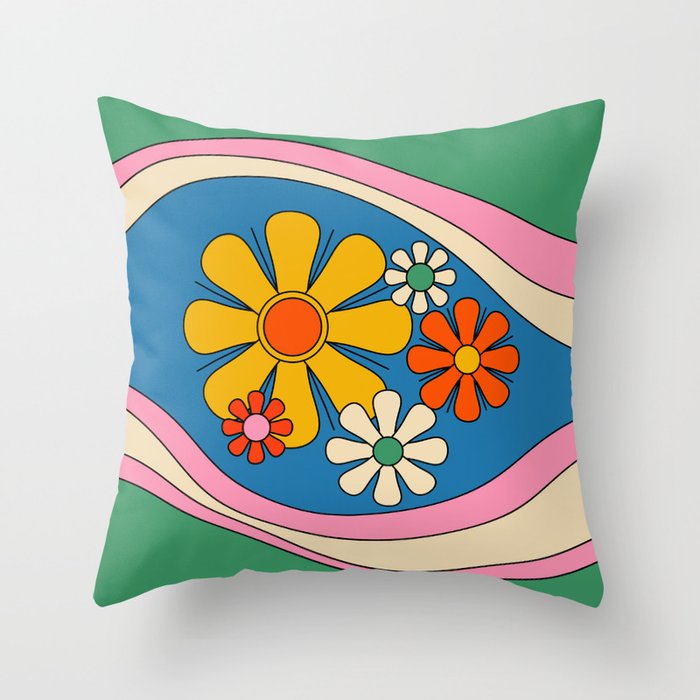 Groovy Colorful Retro Floral Daydream 60s 70s Flower Abstract Throw Pillow Gallery Image 6