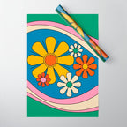 Groovy Colorful Retro Floral Daydream 60s 70s Flower Abstract Wrapping Paper Gallery Image 1