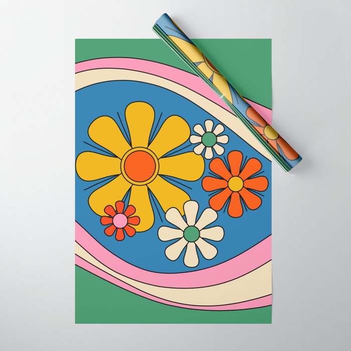 Groovy Colorful Retro Floral Daydream 60s 70s Flower Abstract Wrapping Paper Gallery Image 1