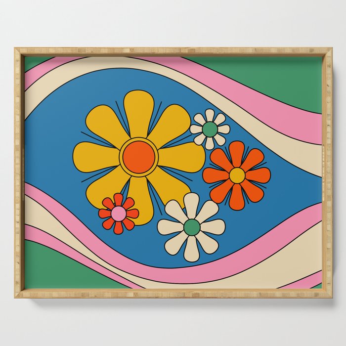 Groovy Colorful Retro Floral Daydream 60s 70s Flower Abstract Serving Tray Gallery Image 1