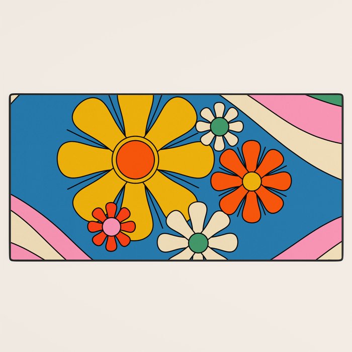 Groovy Colorful Retro Floral Daydream 60s 70s Flower Abstract Desk Mat Gallery Image 3