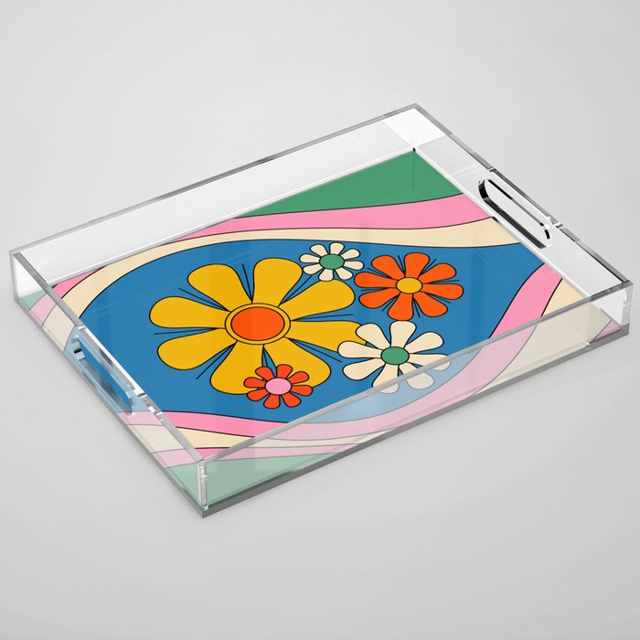 Groovy Colorful Retro Floral Daydream 60s 70s Flower Abstract Acrylic Tray Gallery Image 1