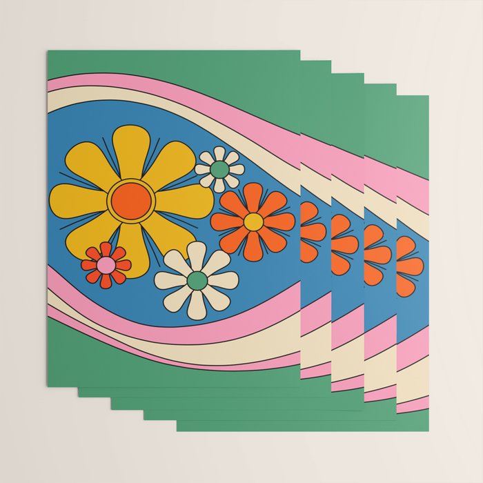 Groovy Colorful Retro Floral Daydream 60s 70s Flower Abstract Wrapping Paper Gallery Image 3