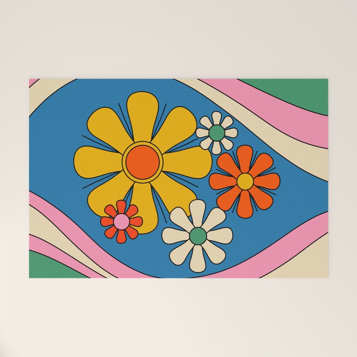 Groovy Colorful Retro Floral Daydream 60s 70s Flower Abstract Welcome Mat Gallery Image 1