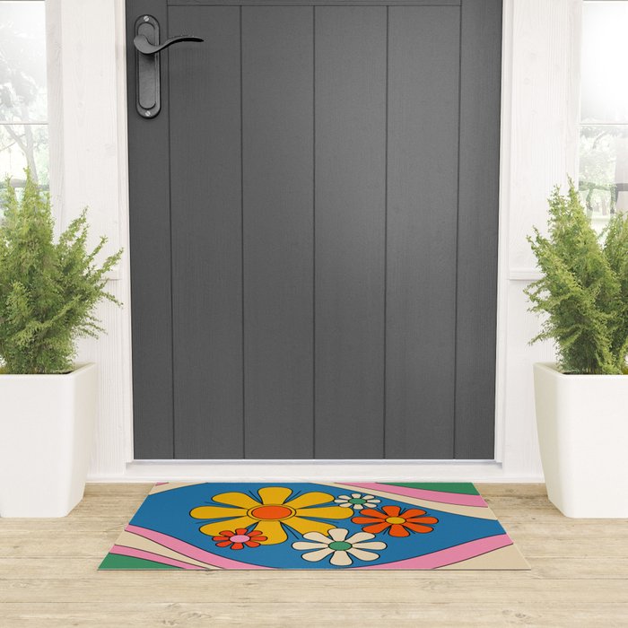 Groovy Colorful Retro Floral Daydream 60s 70s Flower Abstract Welcome Mat Gallery Image 3