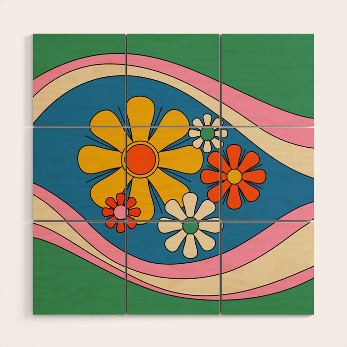 Groovy Colorful Retro Floral Daydream 60s 70s Flower Abstract Wood Wall Art Gallery Image 1