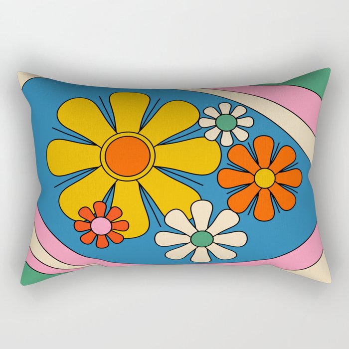 Groovy Colorful Retro Floral Daydream 60s 70s Flower Abstract Rectangular Pillow Gallery Image 2
