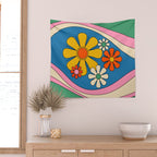 Groovy Colorful Retro Floral Daydream 60s 70s Flower Abstract Wall Tapestry Gallery Image 2