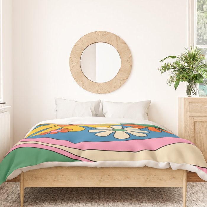 Groovy Colorful Retro Floral Daydream 60s 70s Flower Abstract Duvet Cover Gallery Image 3