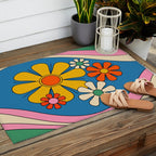 Groovy Colorful Retro Floral Daydream 60s 70s Flower Abstract Outdoor Rug Gallery Image 2
