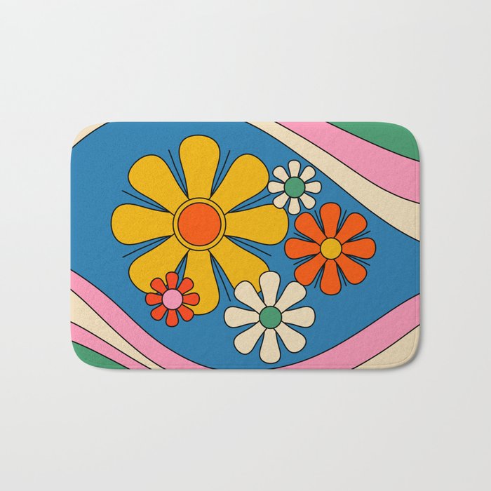 Groovy Colorful Retro Floral Daydream 60s 70s Flower Abstract Bath Mat Gallery Image 1
