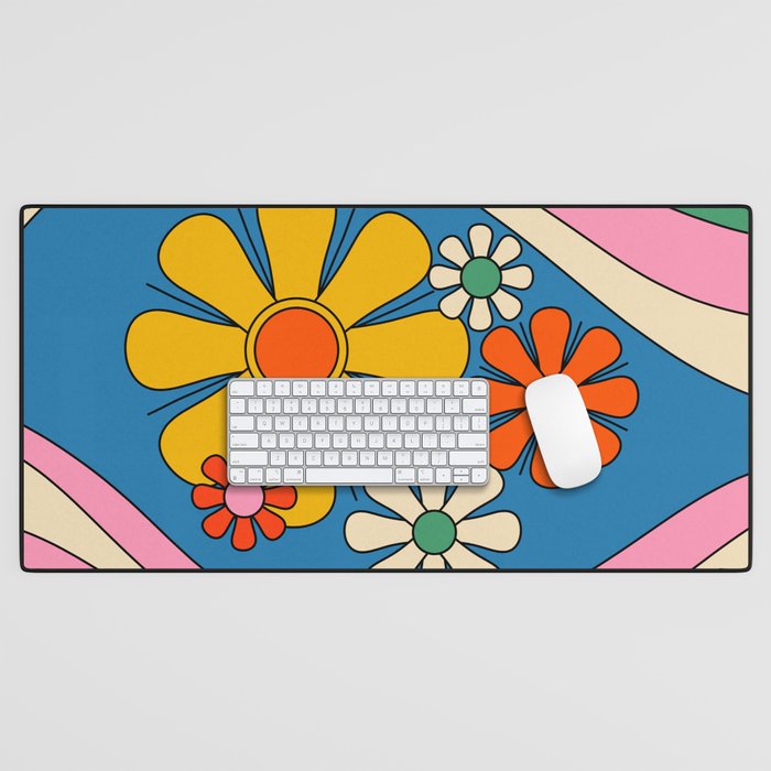 Groovy Colorful Retro Floral Daydream 60s 70s Flower Abstract Desk Mat Gallery Image 1