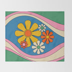 Groovy Colorful Retro Floral Daydream 60s 70s Flower Abstract Throw Blanket Gallery Image 2