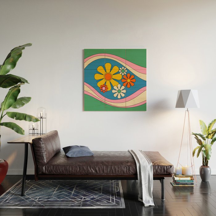 Groovy Colorful Retro Floral Daydream 60s 70s Flower Abstract Wood Wall Art Gallery Image 2