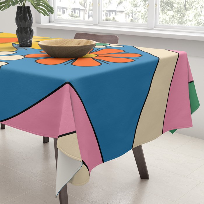 Groovy Colorful Retro Floral Daydream 60s 70s Flower Abstract Tablecloth Gallery Image 3