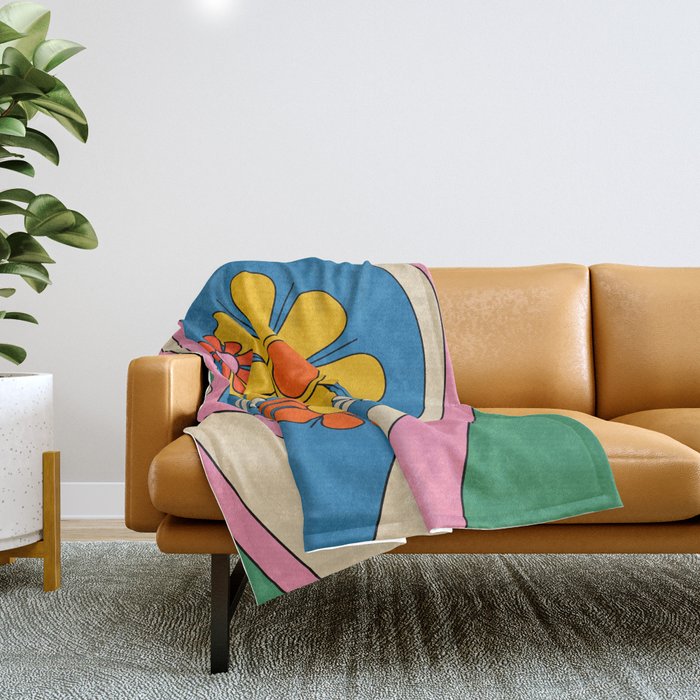 Groovy Colorful Retro Floral Daydream 60s 70s Flower Abstract Throw Blanket Gallery Image 1