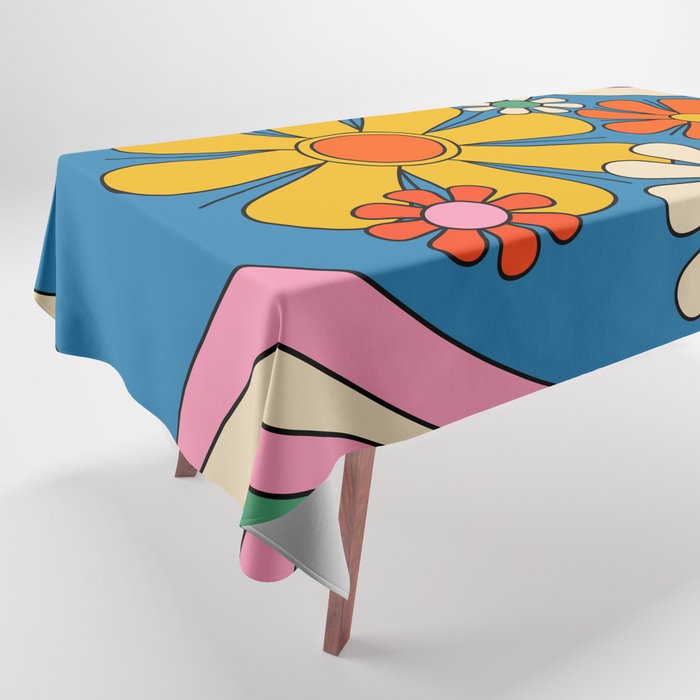 Groovy Colorful Retro Floral Daydream 60s 70s Flower Abstract Tablecloth Gallery Image 1