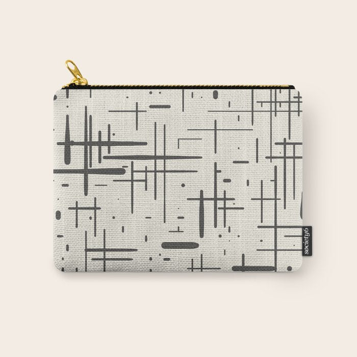 Mid-Century Modern Kinetikos Pattern in Charcoal Gray and Cream Carry All Pouch Gallery Image 1