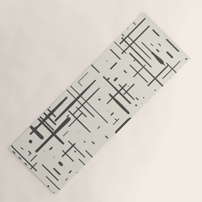 Mid-Century Modern Kinetikos Pattern in Charcoal Gray and Cream Yoga Mat Gallery Image 1