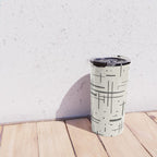 Mid-Century Modern Kinetikos Pattern in Charcoal Gray and Cream Travel Mug Gallery Image 4