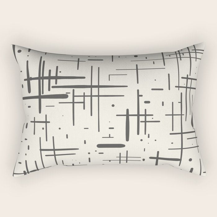 Mid-Century Modern Kinetikos Pattern in Charcoal Gray and Cream Rectangular Pillow Gallery Image 2