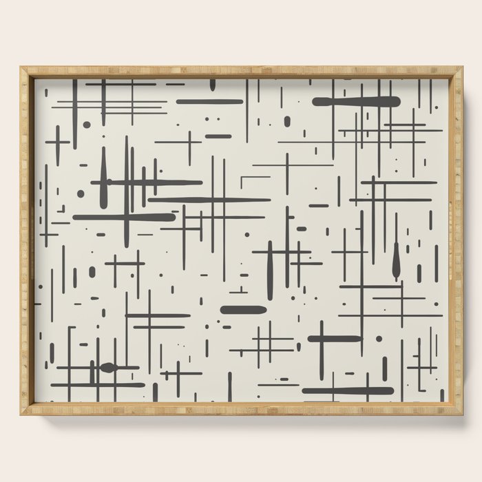 Mid-Century Modern Kinetikos Pattern in Charcoal Gray and Cream Serving Tray Gallery Image 1