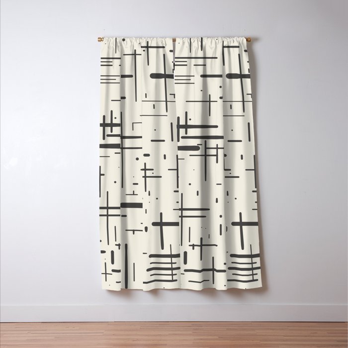 Mid-Century Modern Kinetikos Pattern in Charcoal Gray and Cream Window Curtain Gallery Image 3