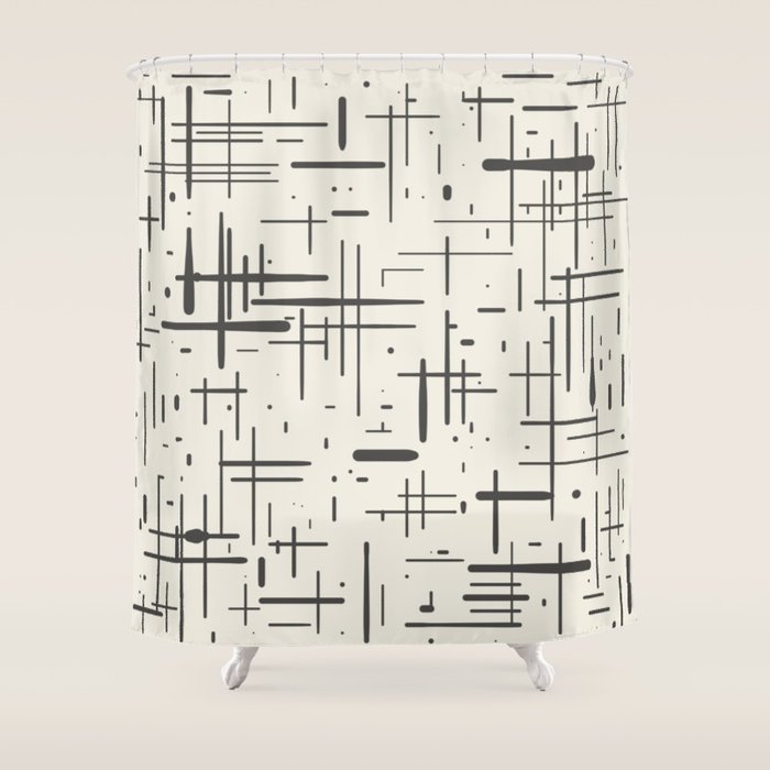 Mid-Century Modern Kinetikos Pattern in Charcoal Gray and Cream Shower Curtain Gallery Image 1