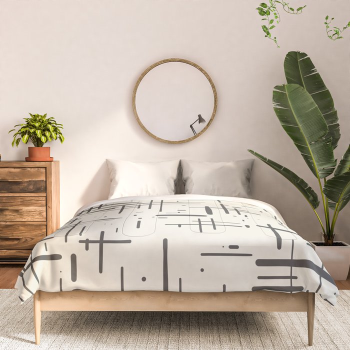Mid-Century Modern Kinetikos Pattern in Charcoal Gray and Cream Comforter Gallery Image 3