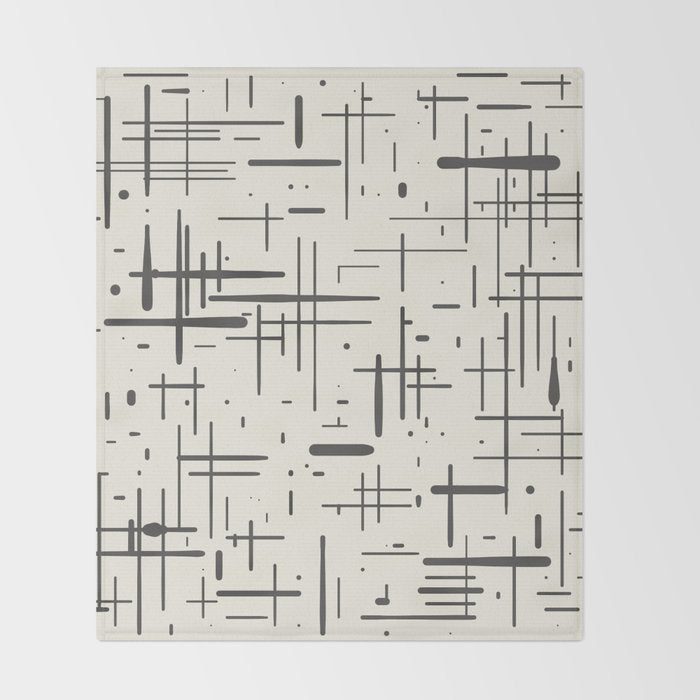 Mid-Century Modern Kinetikos Pattern in Charcoal Gray and Cream Throw Blanket Gallery Image 2