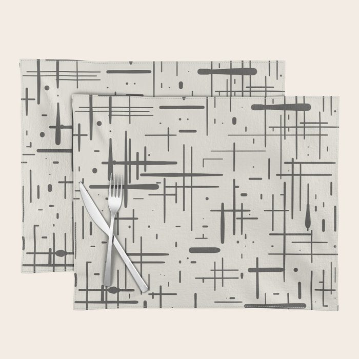Mid-Century Modern Kinetikos Pattern in Charcoal Gray and Cream Placemat Gallery Image 1