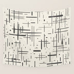 Mid-Century Modern Kinetikos Pattern in Charcoal Gray and Cream Wall Tapestry Gallery Image 4