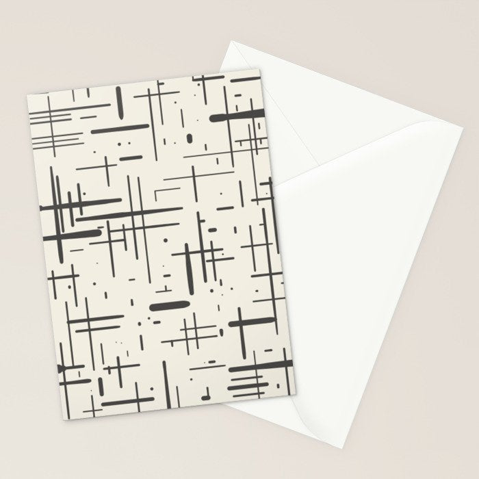 Mid-Century Modern Kinetikos Pattern in Charcoal Gray and Cream Stationery Card Gallery Image 2