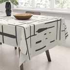 Mid-Century Modern Kinetikos Pattern in Charcoal Gray and Cream Tablecloth Gallery Image 3