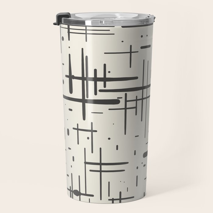 Mid-Century Modern Kinetikos Pattern in Charcoal Gray and Cream Travel Mug Gallery Image 3