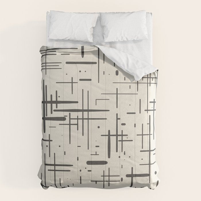 Mid-Century Modern Kinetikos Pattern in Charcoal Gray and Cream Comforter Gallery Image 6