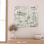 Mid-Century Modern Kinetikos Pattern in Charcoal Gray and Cream Wall Tapestry Gallery Image 2