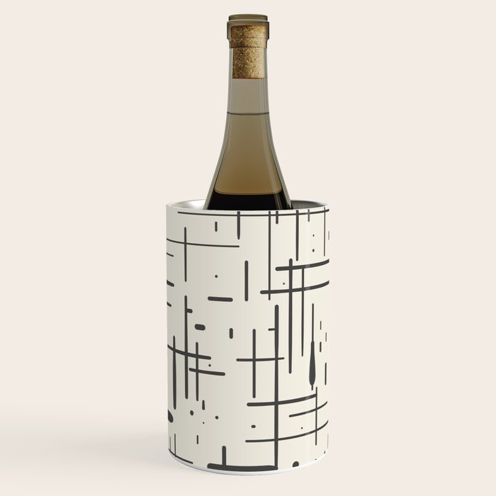 Mid-Century Modern Kinetikos Pattern in Charcoal Gray and Cream Wine Chiller Gallery Image 3