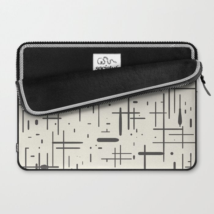 Mid-Century Modern Kinetikos Pattern in Charcoal Gray and Cream Laptop Sleeve Gallery Image 2