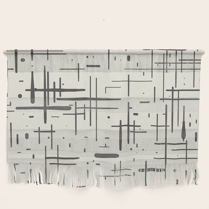 Mid-Century Modern Kinetikos Pattern in Charcoal Gray and Cream Wall Hanging Gallery Image 1