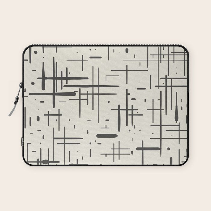 Mid-Century Modern Kinetikos Pattern in Charcoal Gray and Cream Laptop Sleeve Gallery Image 1