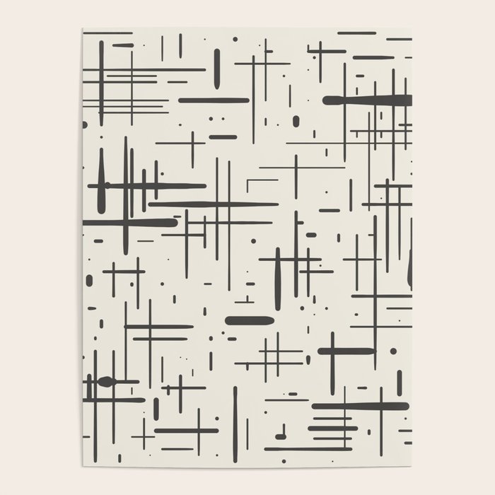 Mid-Century Modern Kinetikos Pattern in Charcoal Gray and Cream Poster Gallery Image 4
