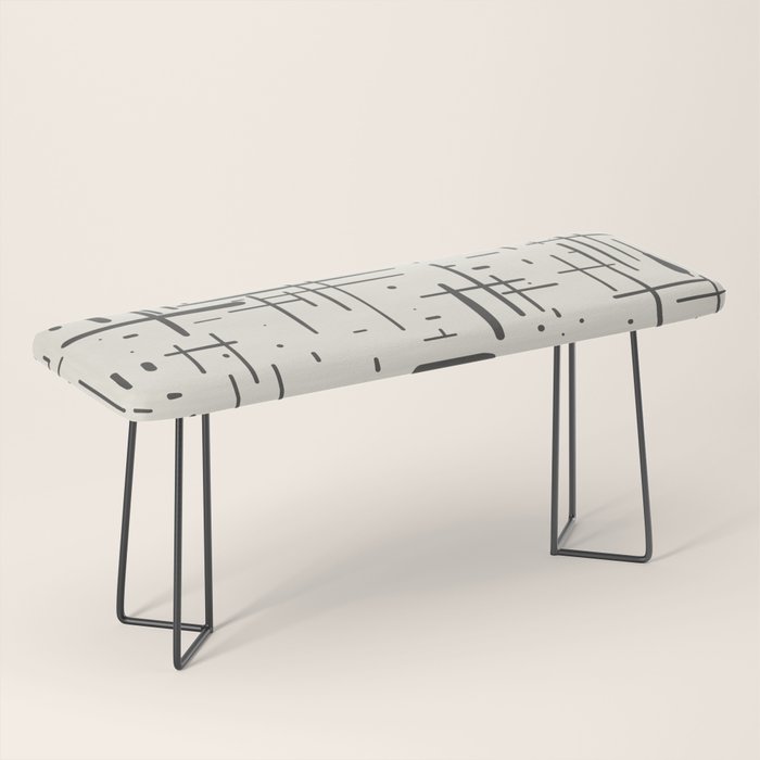 Mid-Century Modern Kinetikos Pattern in Charcoal Gray and Cream Bench Gallery Image 1