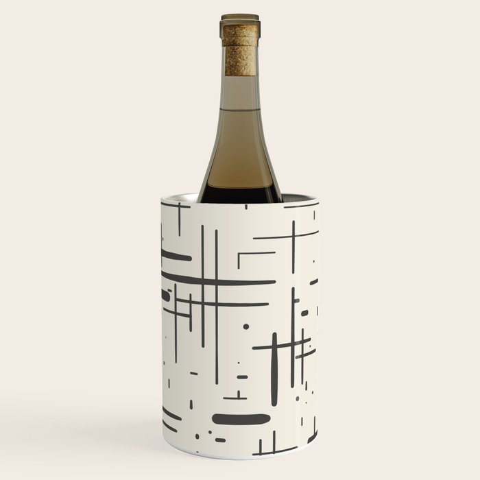 Mid-Century Modern Kinetikos Pattern in Charcoal Gray and Cream Wine Chiller Gallery Image 1