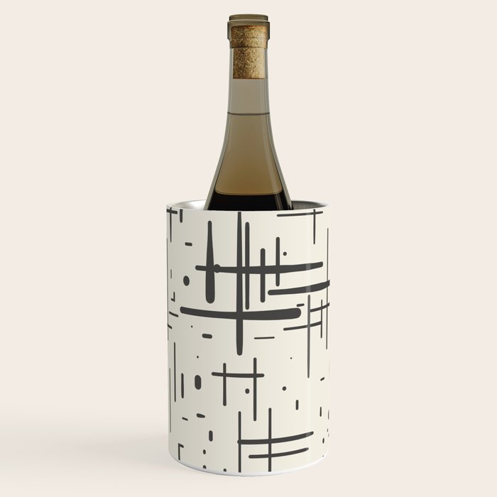 Mid-Century Modern Kinetikos Pattern in Charcoal Gray and Cream Wine Chiller Gallery Image 2